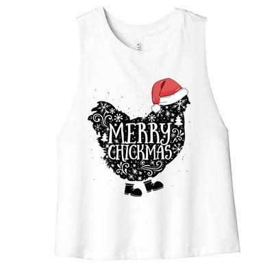 Christmas Chicken In Santa Hat Merry Chickmas Farmhouse Gift Women's Racerback Cropped Tank