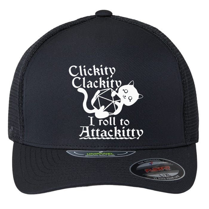 Clickity Clackity I Roll To Attackity Game Dice Attackitty Flexfit Unipanel Trucker Cap