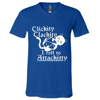 Clickity Clackity I Roll To Attackity Game Dice Attackitty V-Neck T-Shirt