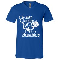Clickity Clackity I Roll To Attackity Game Dice Attackitty V-Neck T-Shirt
