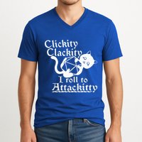 Clickity Clackity I Roll To Attackity Game Dice Attackitty V-Neck T-Shirt