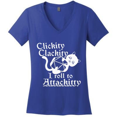Clickity Clackity I Roll To Attackity Game Dice Attackitty Women's V-Neck T-Shirt