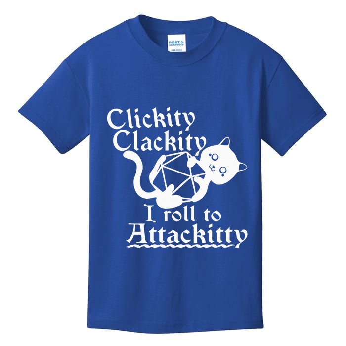 Clickity Clackity I Roll To Attackity Game Dice Attackitty Kids T-Shirt