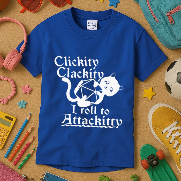 Clickity Clackity I Roll To Attackity Game Dice Attackitty Kids T-Shirt