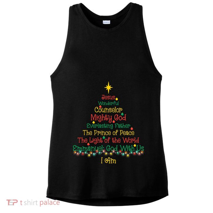 Christian Christmas Jesus Bible Names Xmas Tree Shaped Ladies PosiCharge Tri-Blend Wicking Tank