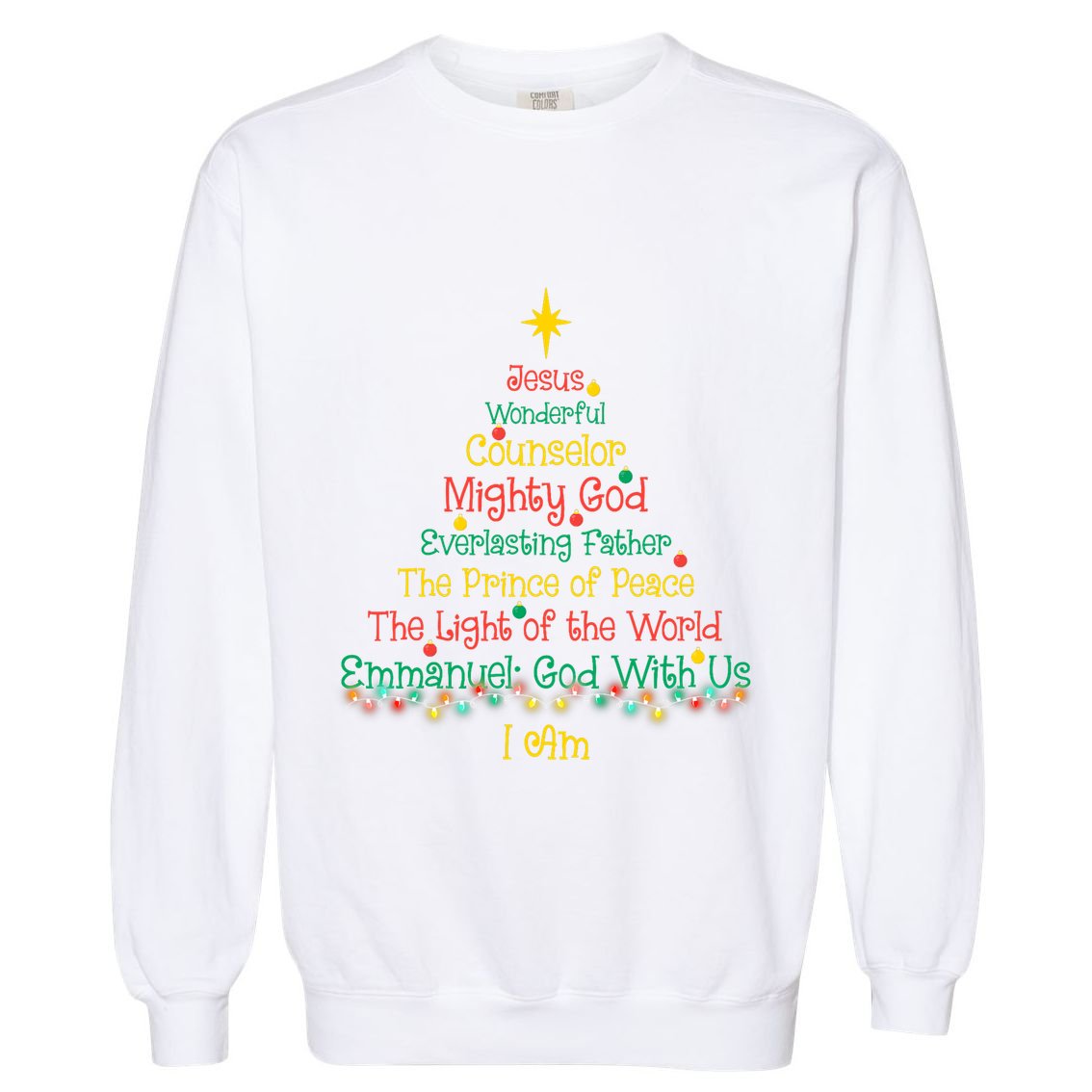 Christian Christmas Jesus Bible Names Xmas Tree Shaped Garment-Dyed Sweatshirt