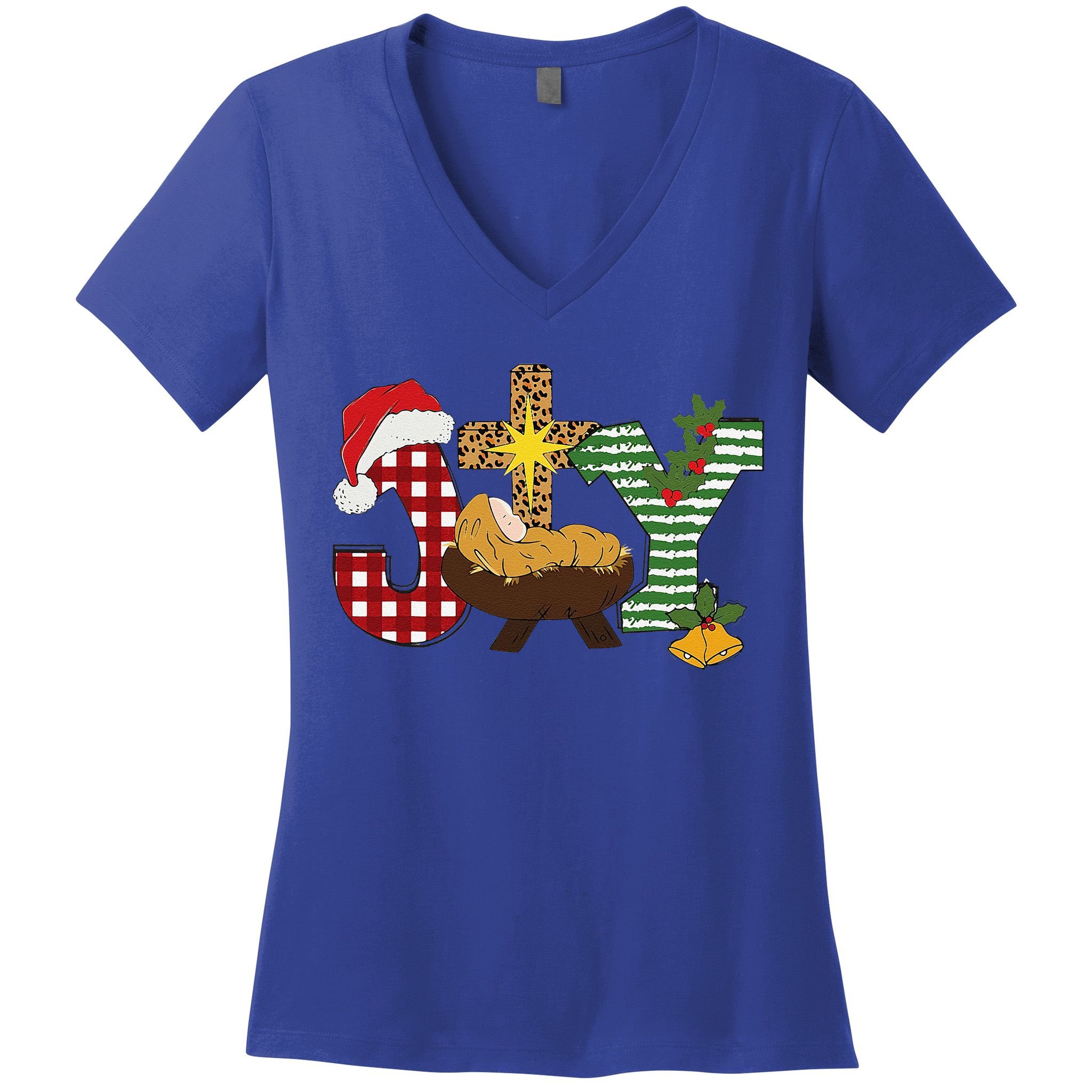 Christian Christmas Joy Jesus Nativity Scene Faith Women's V-Neck T-Shirt