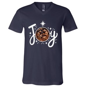 Christian Christmas Joy Jesus Nativity Scene Faith Family V-Neck T-Shirt