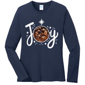 Christian Christmas Joy Jesus Nativity Scene Faith Family Ladies Long Sleeve Shirt