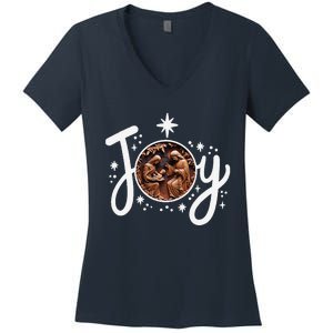 Christian Christmas Joy Jesus Nativity Scene Faith Family Women's V-Neck T-Shirt