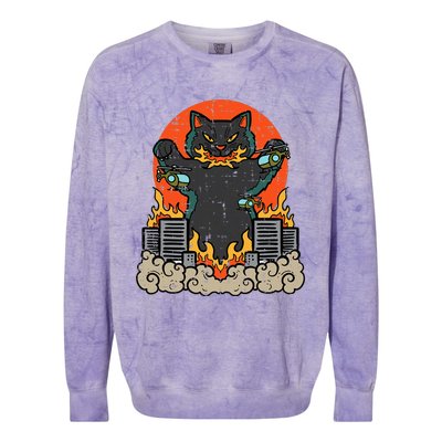 Catzilla Cat Japanese Monster Movie Parody Colorblast Crewneck Sweatshirt