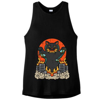 Catzilla Cat Japanese Monster Movie Parody Ladies PosiCharge Tri-Blend Wicking Tank