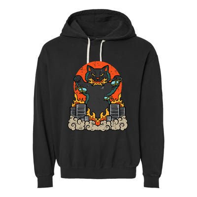 Catzilla Cat Japanese Monster Movie Parody Garment-Dyed Fleece Hoodie