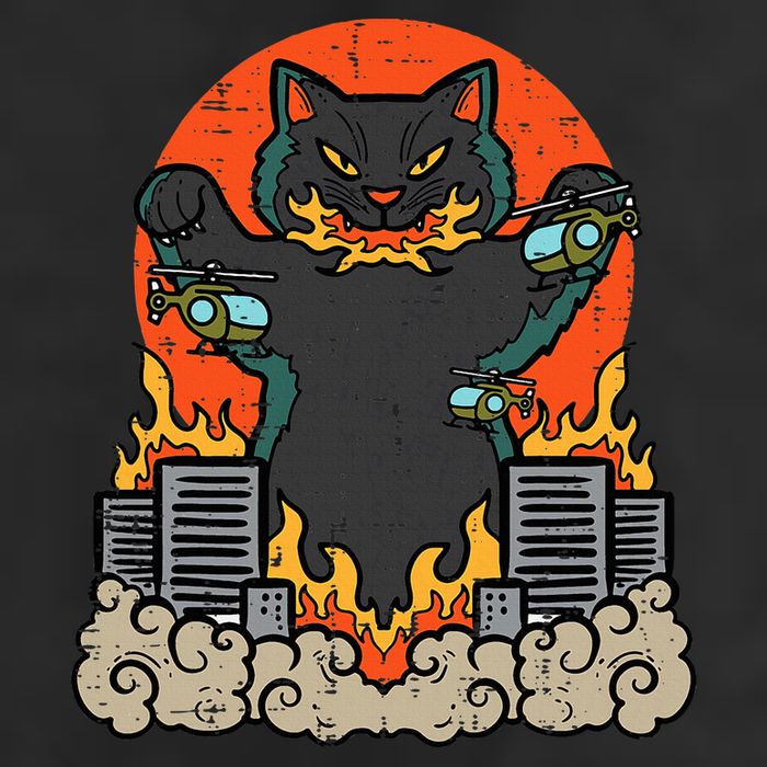 Catzilla Cat Japanese Monster Movie Parody 7 Panel Mesh Trucker Snapback Hat