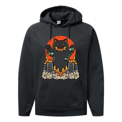 Catzilla Cat Japanese Monster Movie Parody Performance Fleece Hoodie