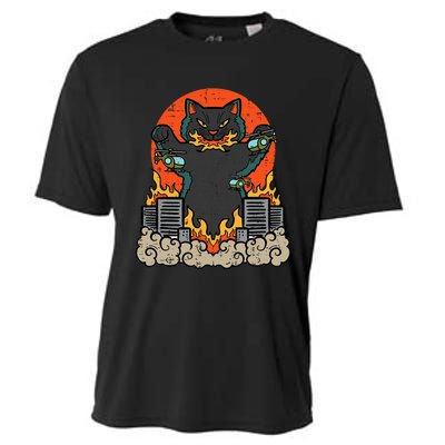 Catzilla Cat Japanese Monster Movie Parody Cooling Performance Crew T-Shirt