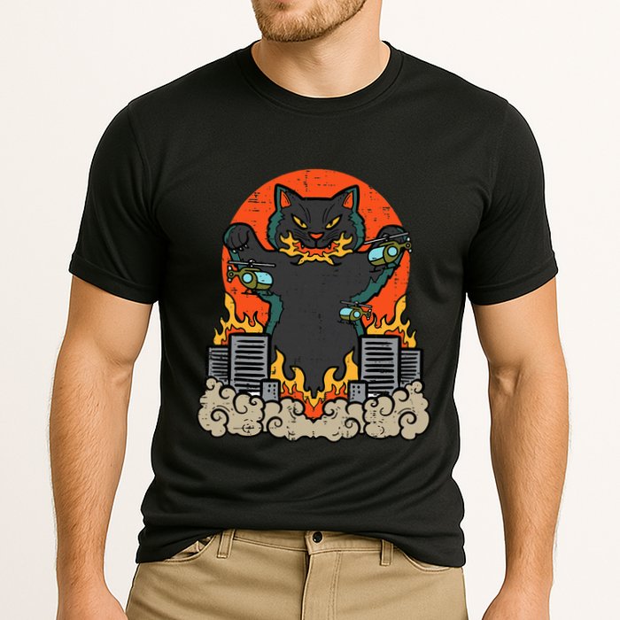Catzilla Cat Japanese Monster Movie Parody Cooling Performance Crew T-Shirt