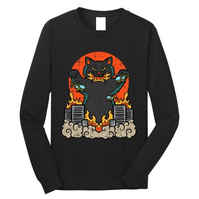 Catzilla Cat Japanese Monster Movie Parody Long Sleeve Shirt