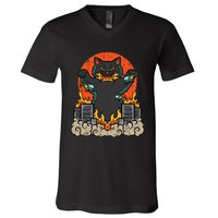 Catzilla Cat Japanese Monster Movie Parody V-Neck T-Shirt