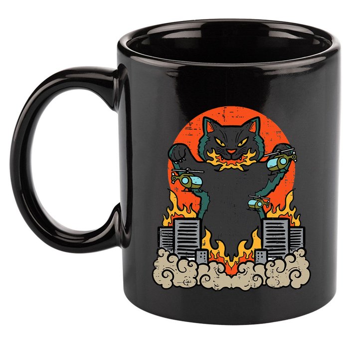 Catzilla Cat Japanese Monster Movie Parody 11oz C Handle Ceramic Mug