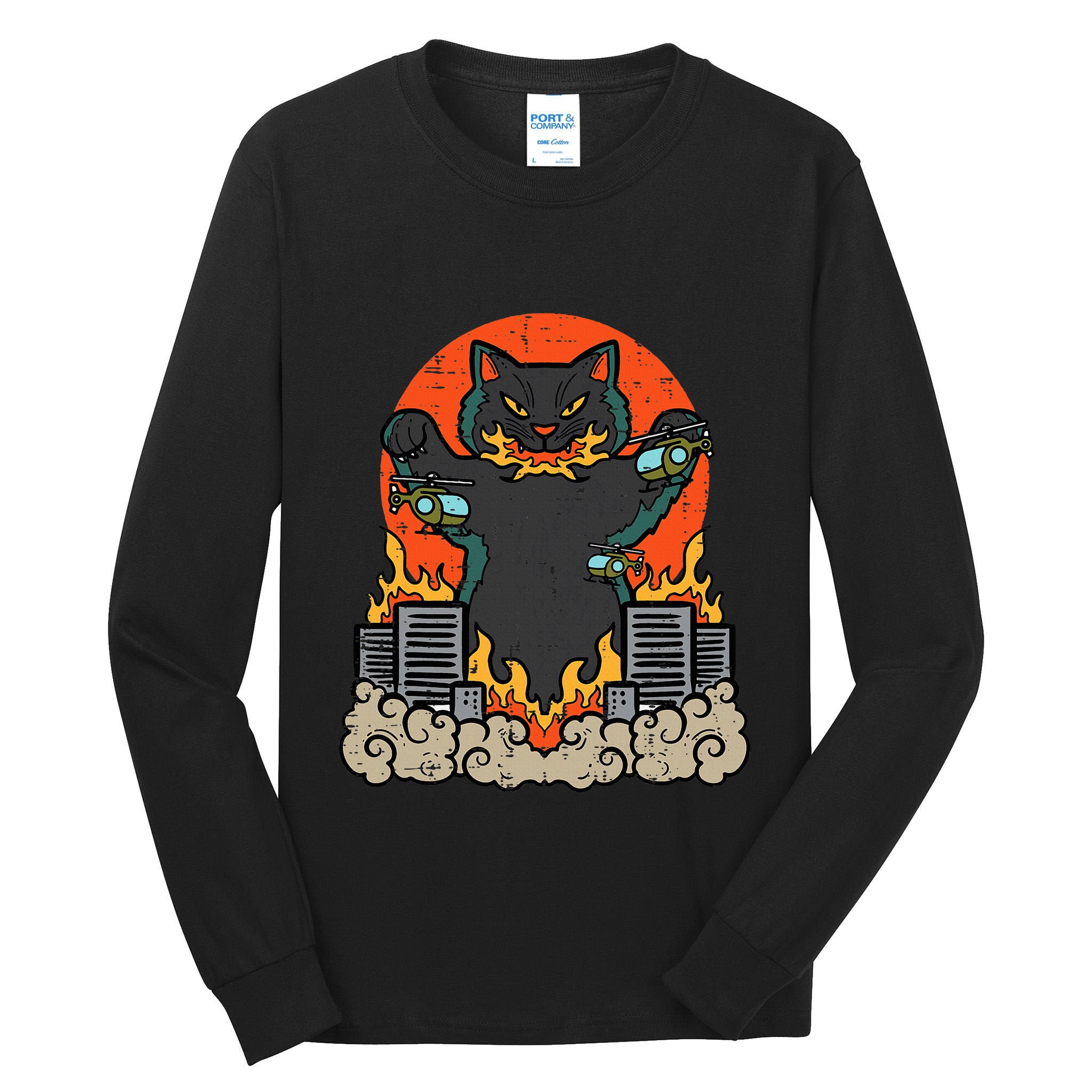 Catzilla Cat Japanese Monster Movie Parody Tall Long Sleeve T-Shirt