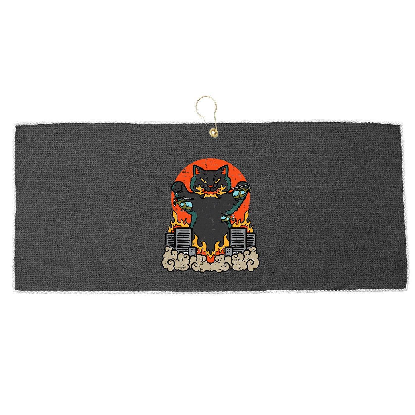 Catzilla Cat Japanese Monster Movie Parody Large Microfiber Waffle Golf Towel
