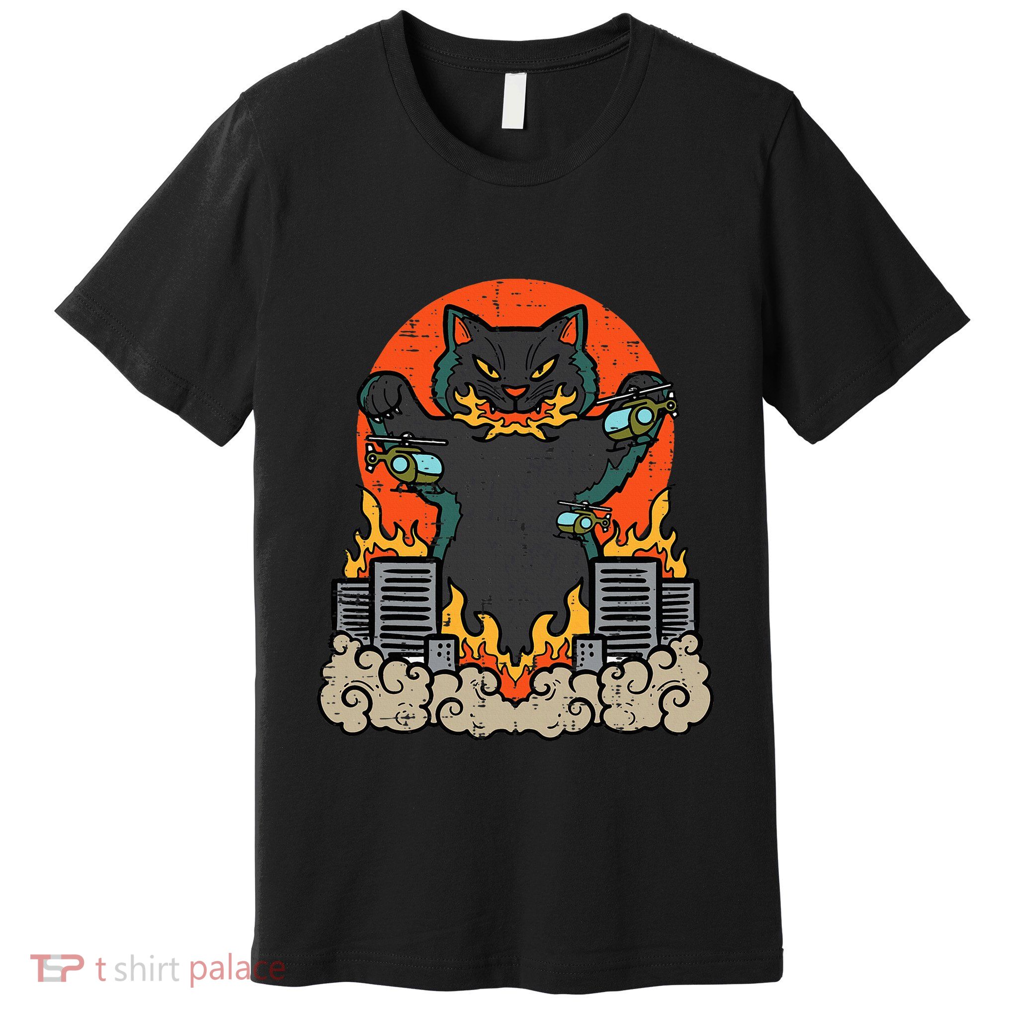 Catzilla Cat Japanese Monster Movie Parody Premium T-Shirt