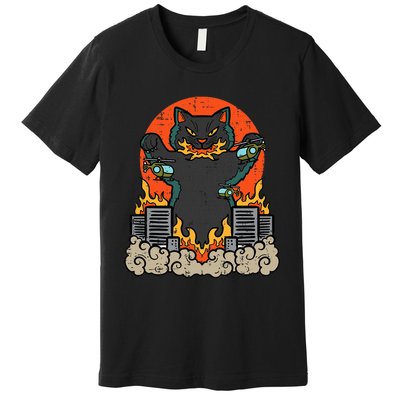 Catzilla Cat Japanese Monster Movie Parody Premium T-Shirt