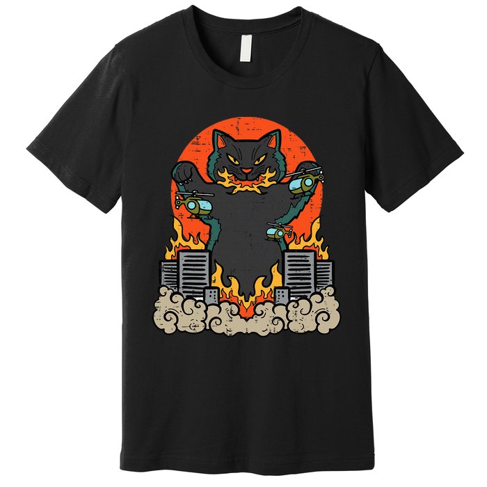 Catzilla Cat Japanese Monster Movie Parody Premium T-Shirt