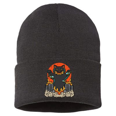 Catzilla Cat Japanese Monster Movie Parody Sustainable Knit Beanie