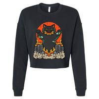 Catzilla Cat Japanese Monster Movie Parody Cropped Pullover Crew