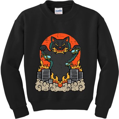 Catzilla Cat Japanese Monster Movie Parody Kids Sweatshirt