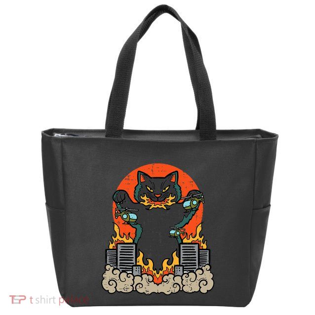 Catzilla Cat Japanese Monster Movie Parody Zip Tote Bag