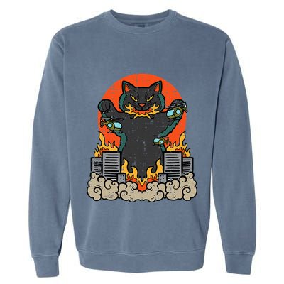 Catzilla Cat Japanese Monster Movie Parody Garment-Dyed Sweatshirt
