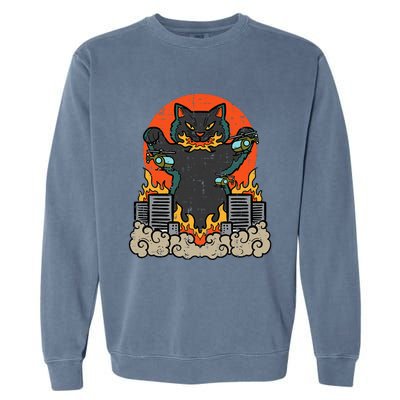 Catzilla Cat Japanese Monster Movie Parody Garment-Dyed Sweatshirt