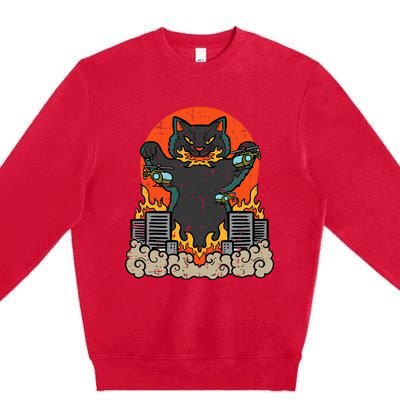 Catzilla Cat Japanese Monster Movie Parody Premium Crewneck Sweatshirt