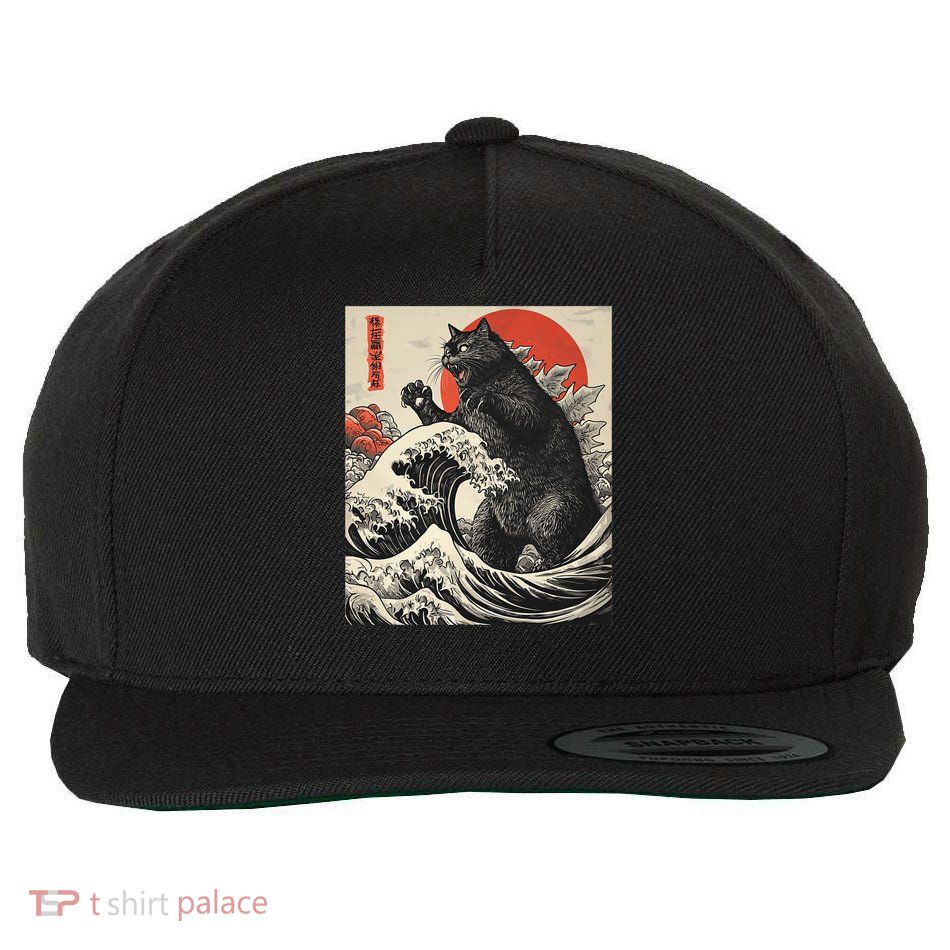 Catzilla Cat Japanese Art Funny Cat For Men Women Kid Wool Snapback Cap