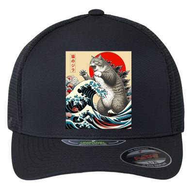 Catzilla Cat Japanese Art Funny Cat Gifts Flexfit Unipanel Trucker Cap