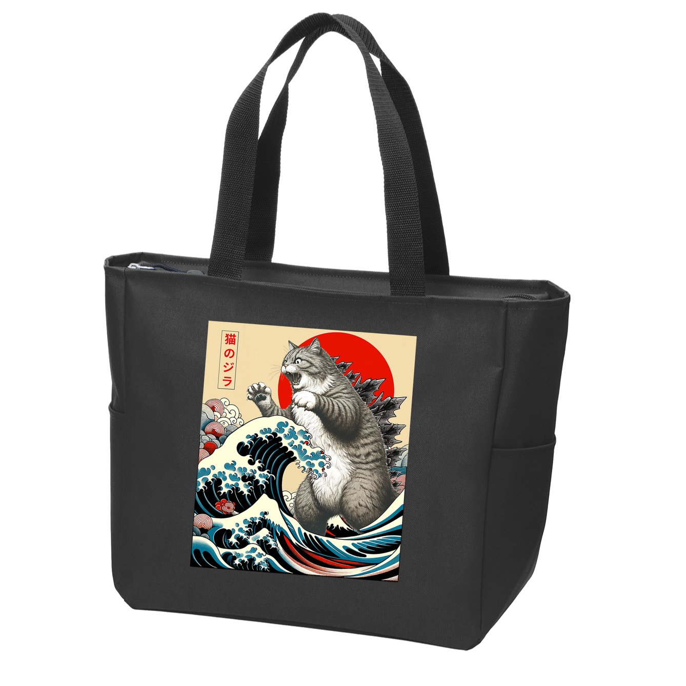 Catzilla Cat Japanese Art Funny Cat Gifts Zip Tote Bag