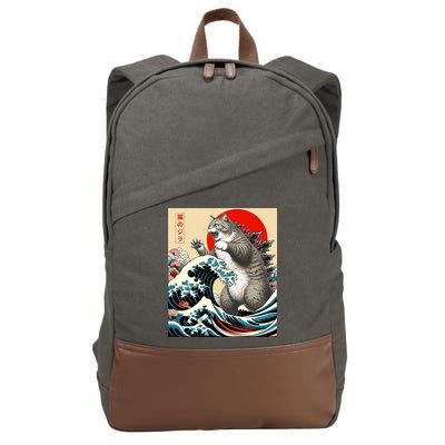 Catzilla Cat Japanese Art Funny Cat Gifts Cotton Canvas Backpack