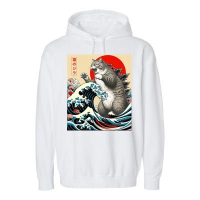 Catzilla Cat Japanese Art Funny Cat Gifts Garment-Dyed Fleece Hoodie