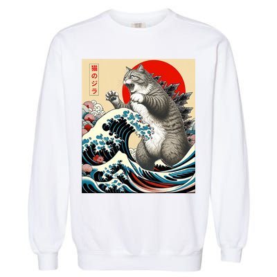 Catzilla Cat Japanese Art Funny Cat Gifts Garment-Dyed Sweatshirt
