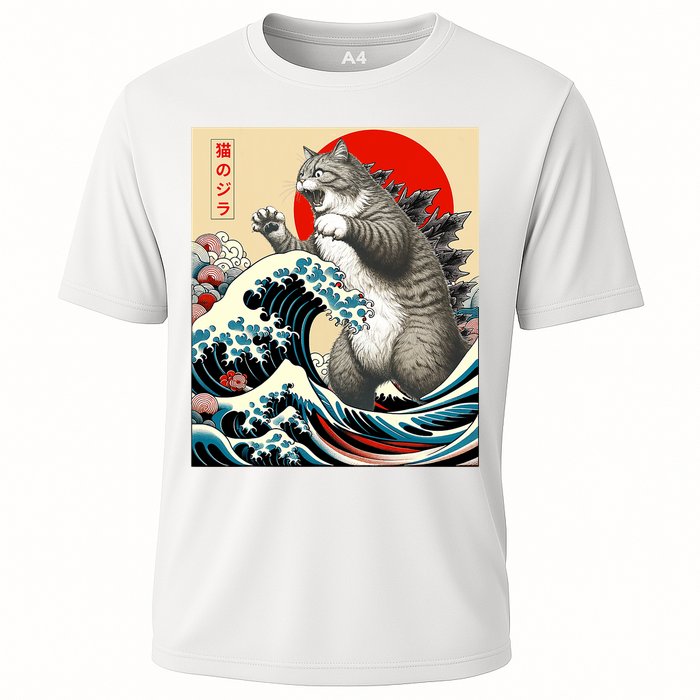 Catzilla Cat Japanese Art Funny Cat Gifts Cooling Performance Crew T-Shirt