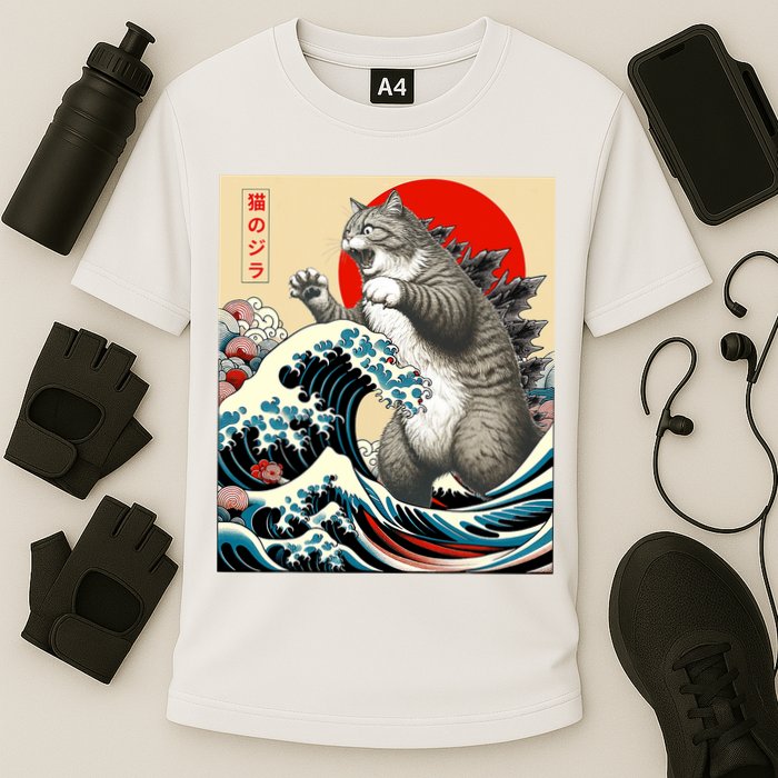 Catzilla Cat Japanese Art Funny Cat Gifts Cooling Performance Crew T-Shirt
