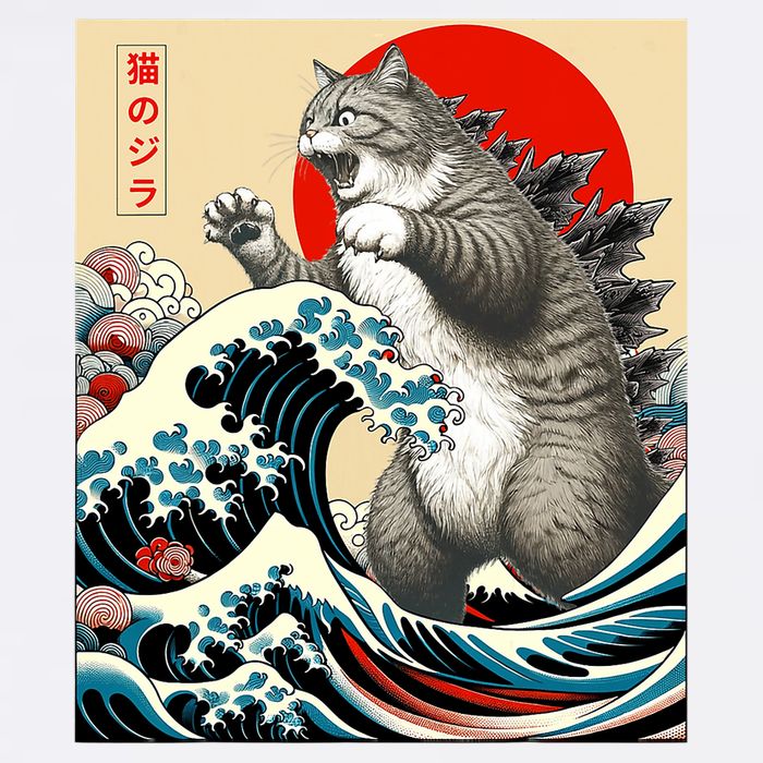 Catzilla Cat Japanese Art Funny Cat Gifts Cooling Performance Crew T-Shirt