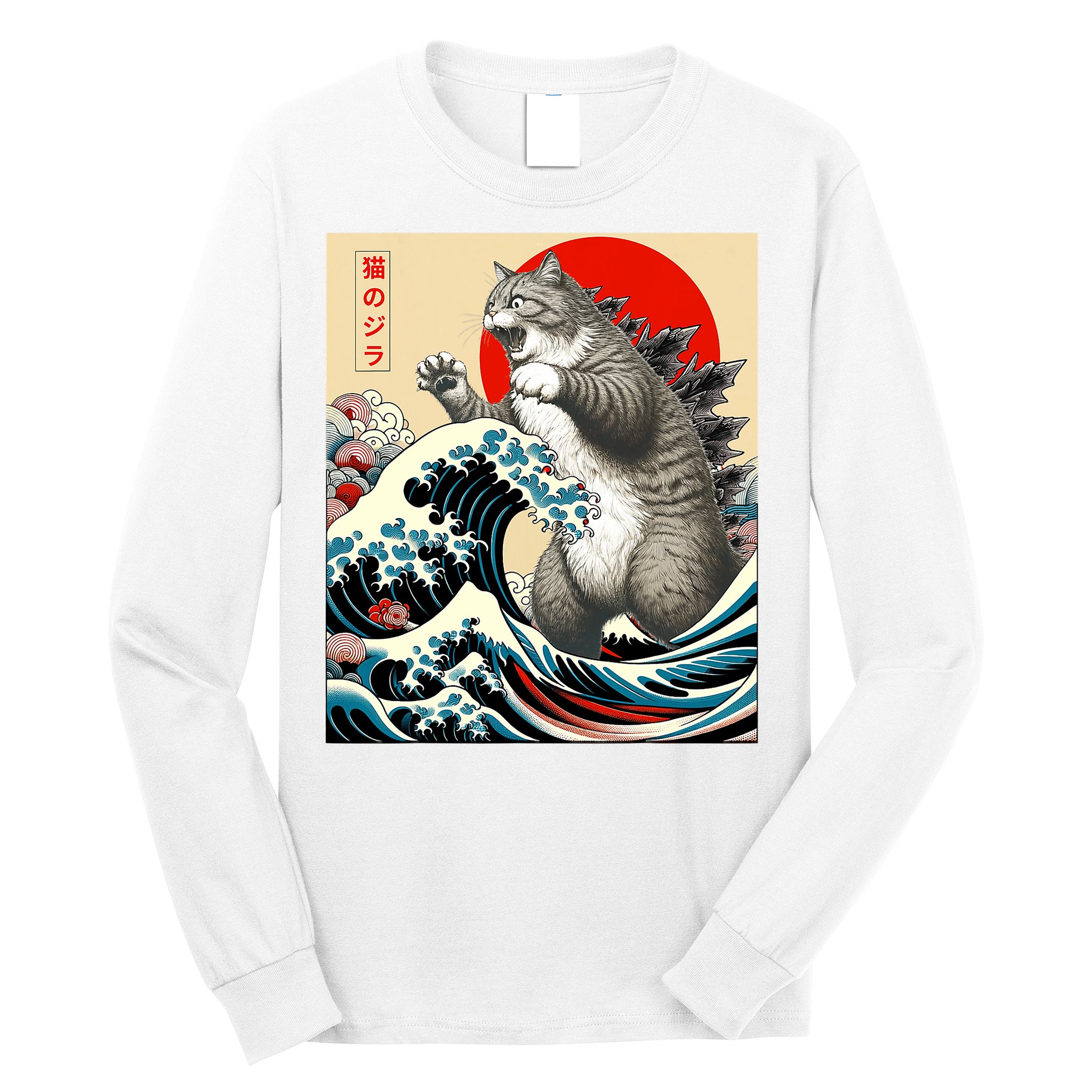 Catzilla Cat Japanese Art Funny Cat Gifts Long Sleeve Shirt