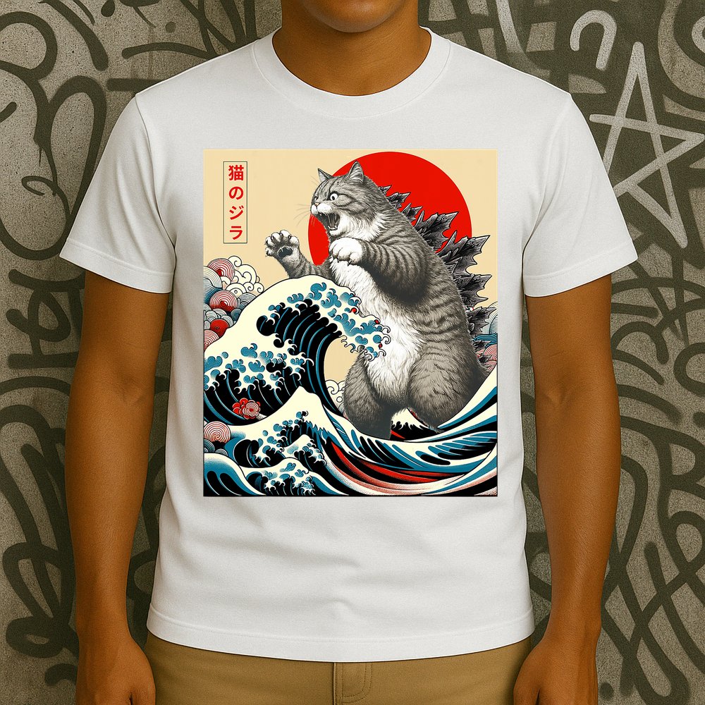 Catzilla Cat Japanese Art Funny Cat Gifts T-Shirt