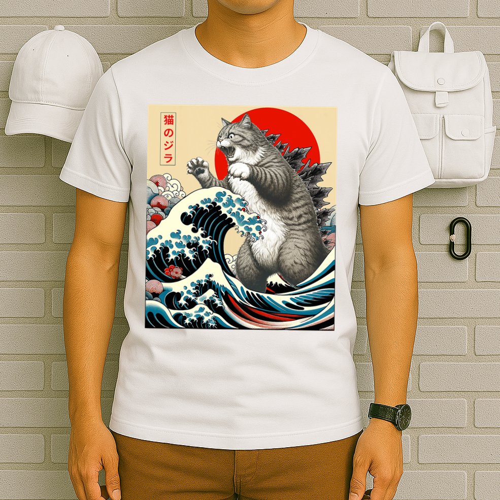 Catzilla Cat Japanese Art Funny Cat Gifts T-Shirt