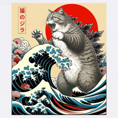 Catzilla Cat Japanese Art Funny Cat Gifts T-Shirt