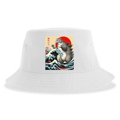 Catzilla Cat Japanese Art Funny Cat Gifts Sustainable Bucket Hat